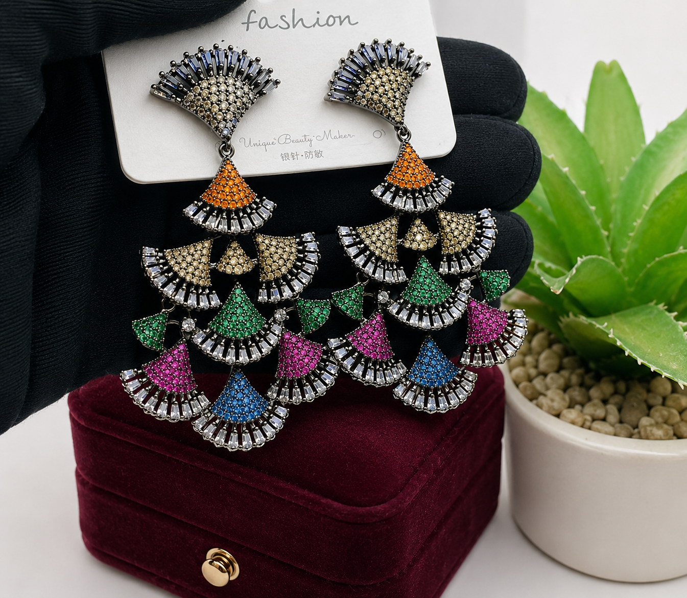 Zirconia Fan Earrings