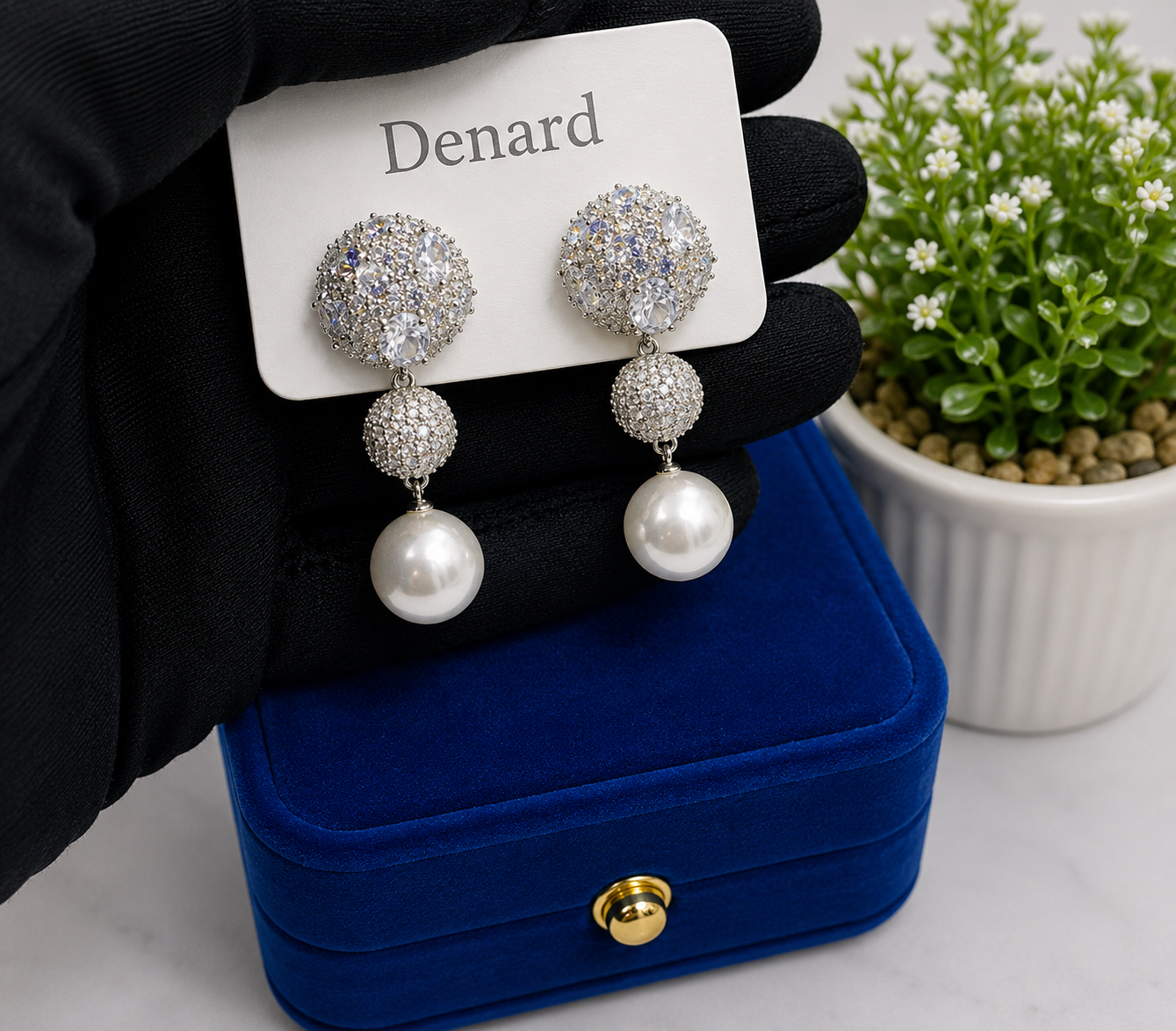Isabella Crystal Pearl Drop Earrings
