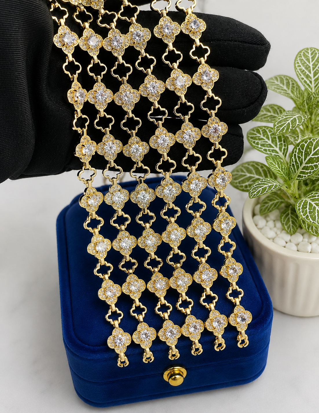 Celeste Crystal Clover Hand Chain