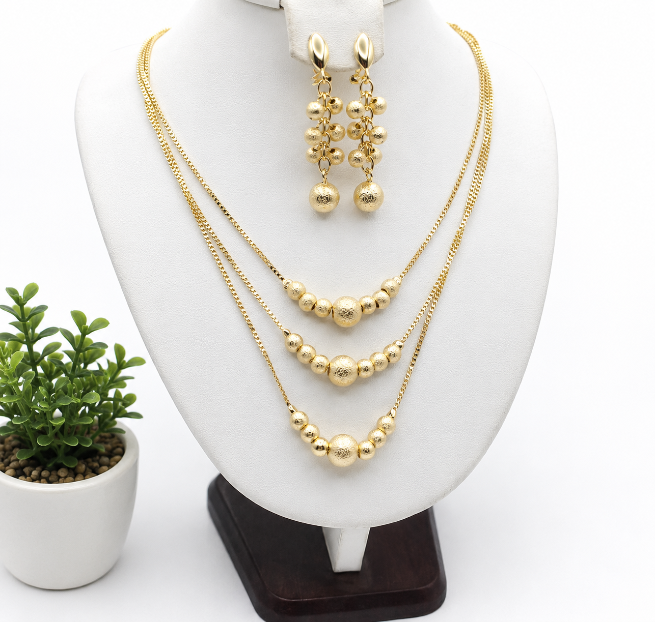 Luna Gold Beaded Layered Necklace & Earrings Set