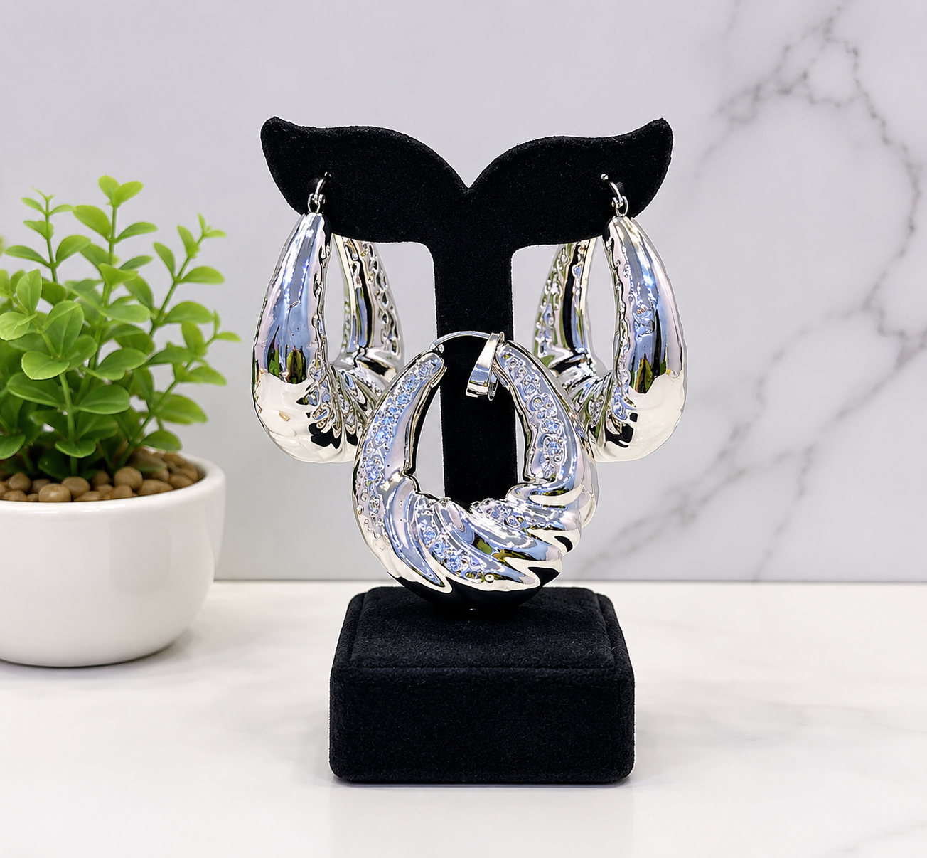 Silver Hoop Earring & Pendant Set