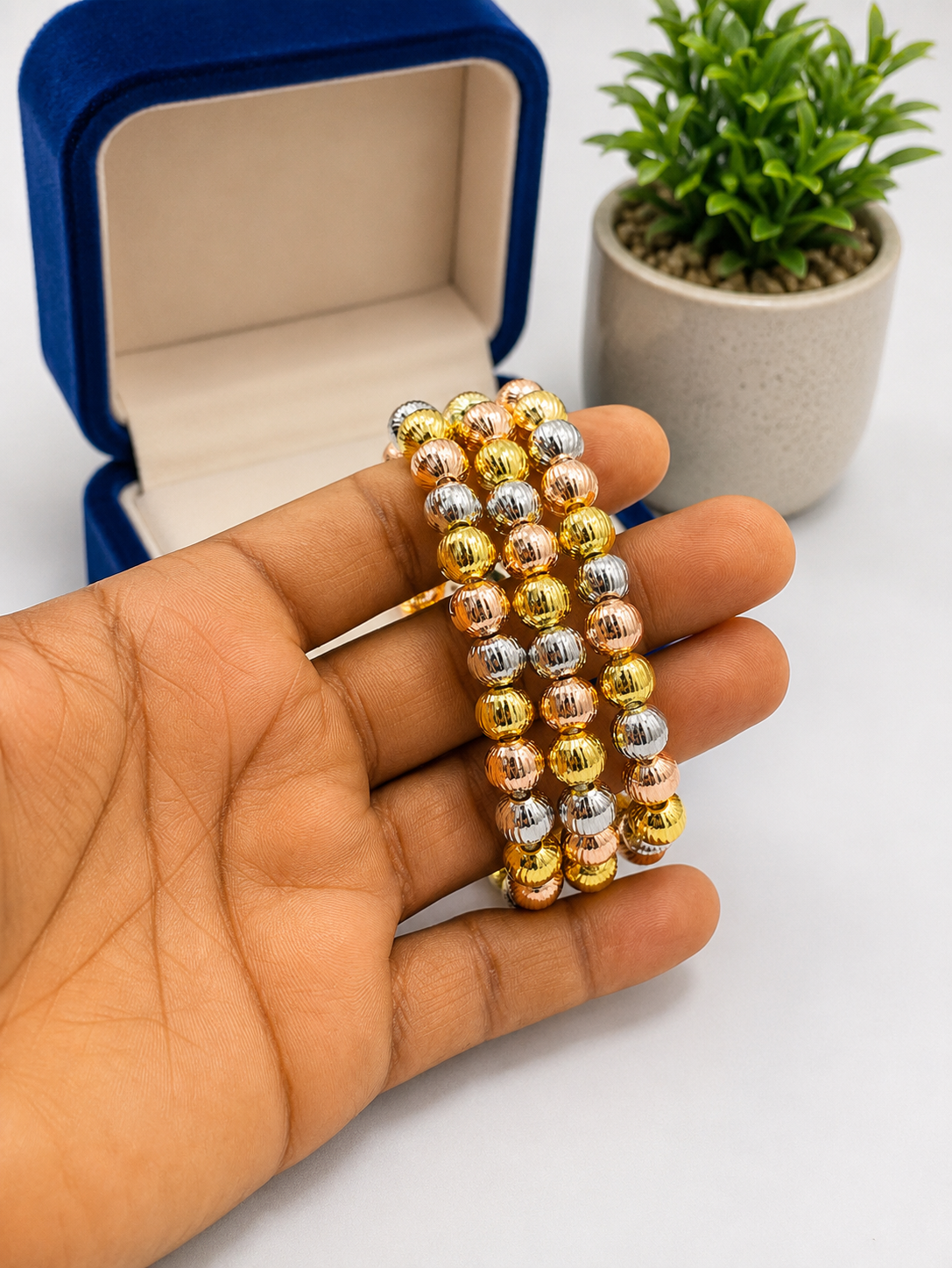 3 Tone Ribbed Bracelet Set – 3 Piece
