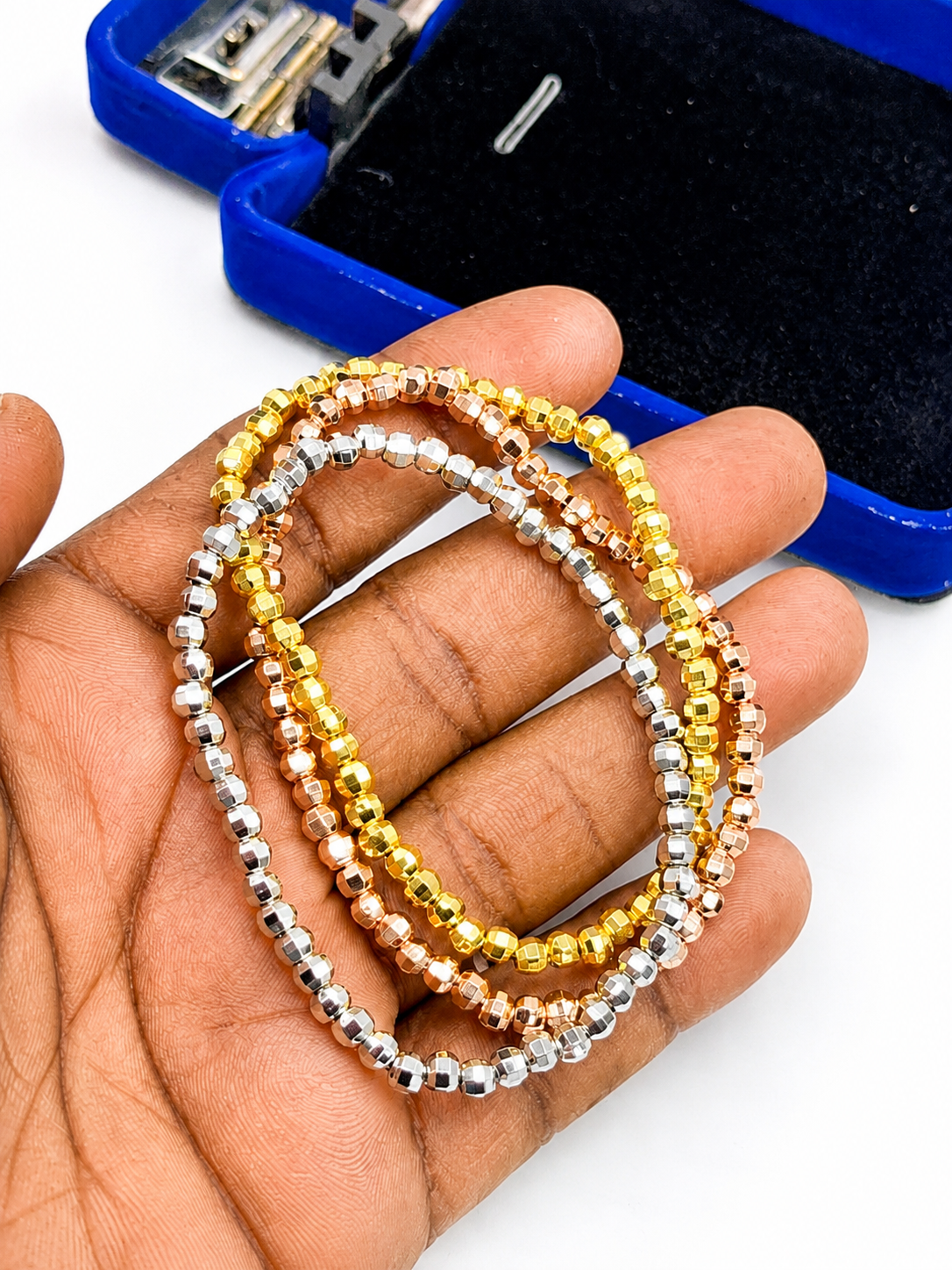 3 Tone Beaded Stretch Bracelet Set – 3 Piece