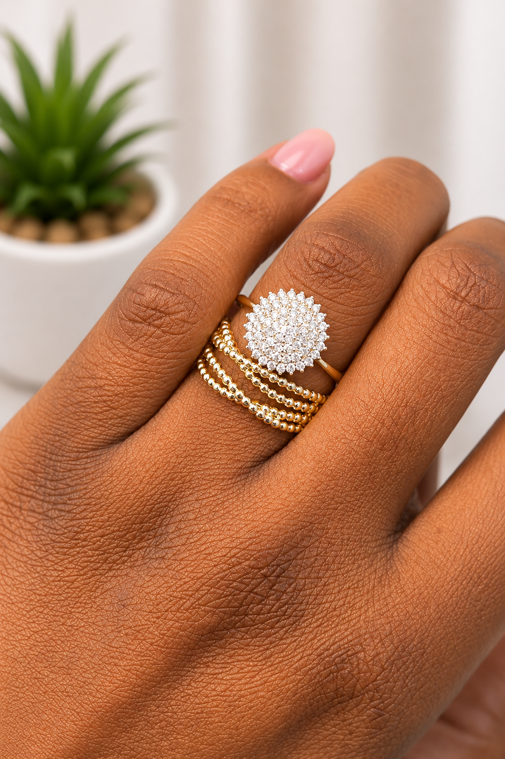 Elegant Gold Crystal Wedding Ring Set