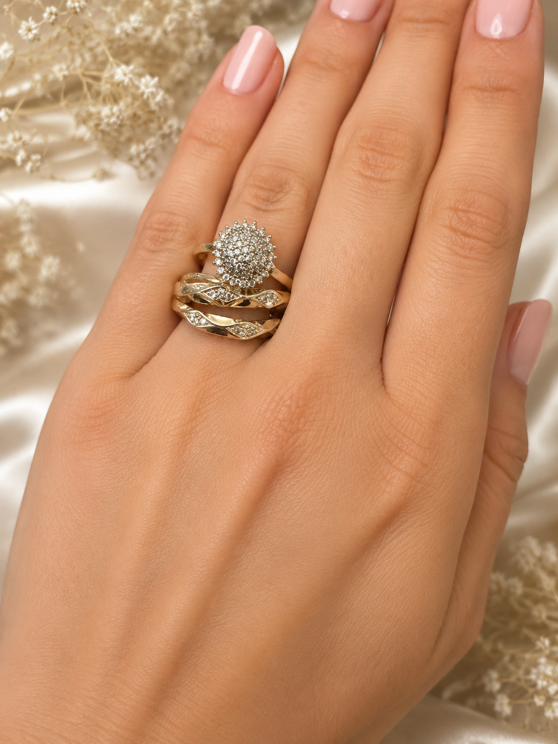 Gold & Crystal Wedding Ring Set