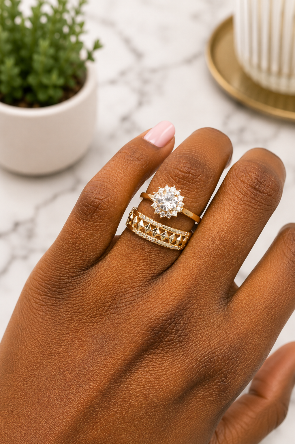 Classic Gold Halo Wedding Ring Set