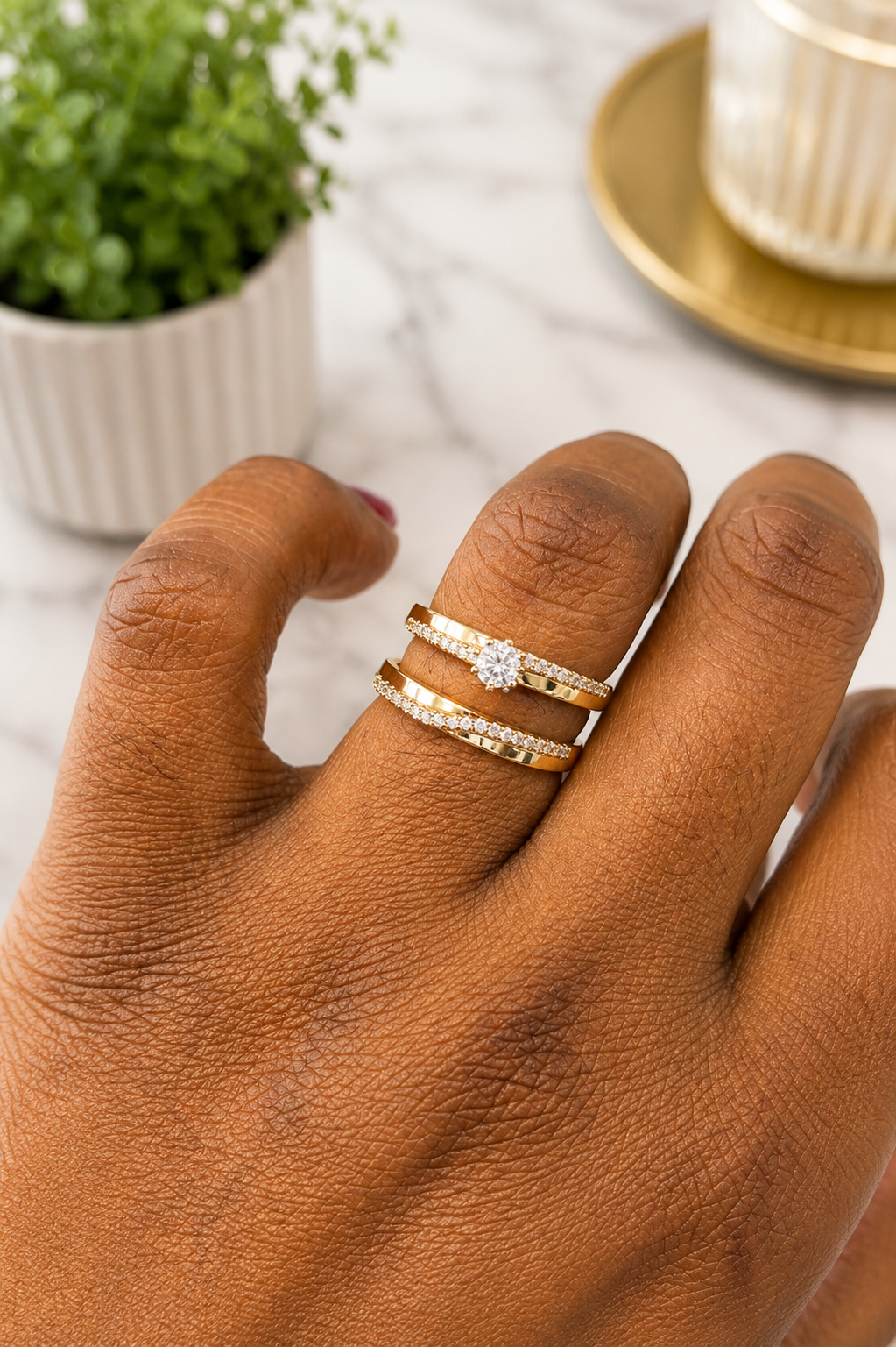 Gold Solitaire Wedding Ring Set