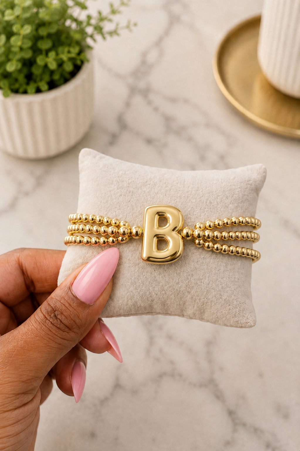 Gold Initial Bracelet - B