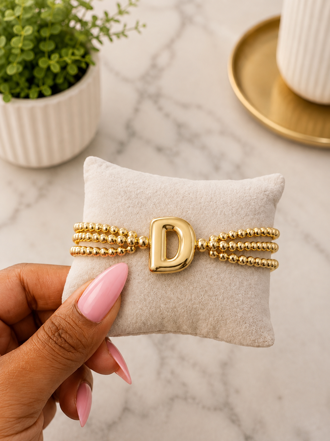 Gold Initial Bracelet - D