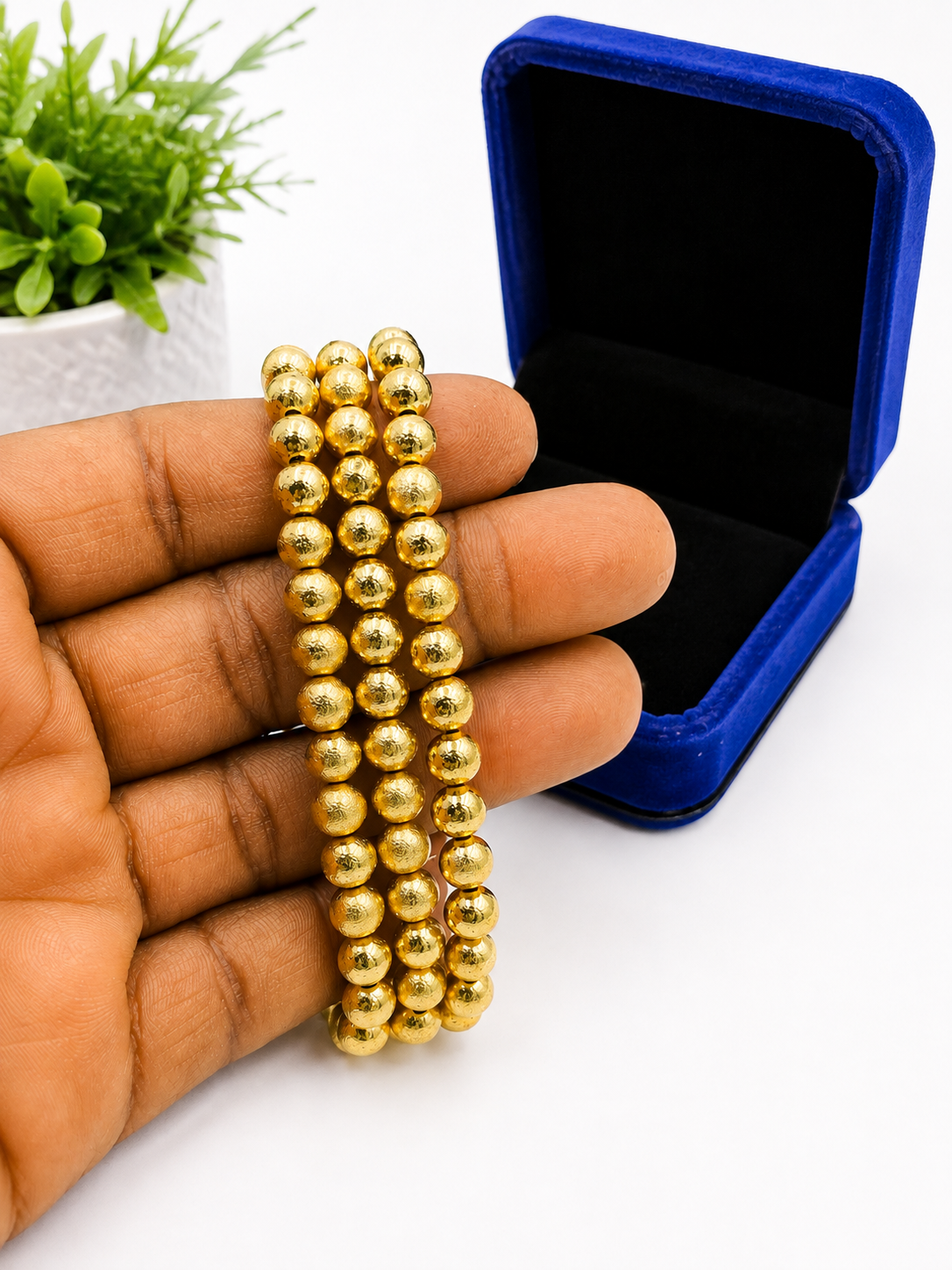 Gold Beaded 3-Piece Bracelet Set - 6