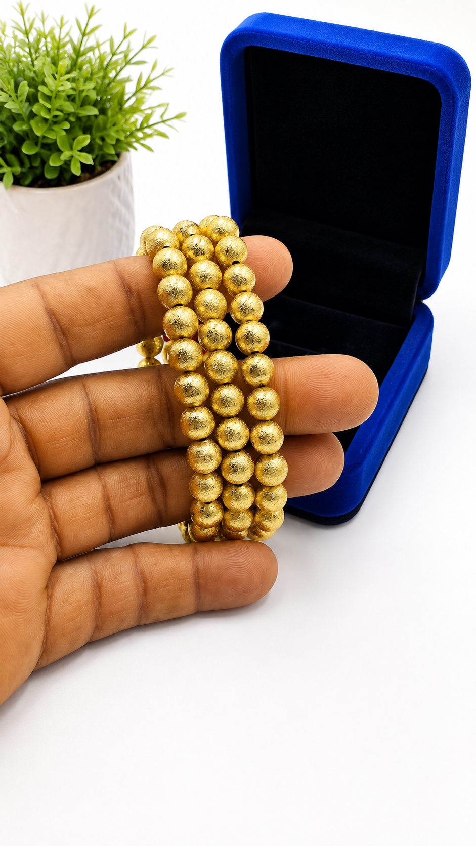 Gold Beaded 3-Piece Bracelet Set - 8mm