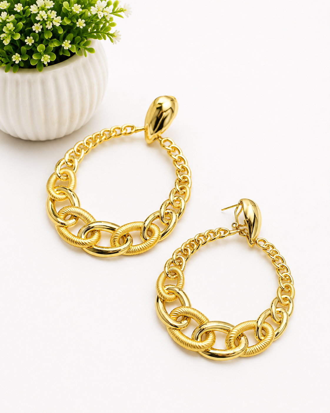 Gold Statement Chain Hoop Earrings