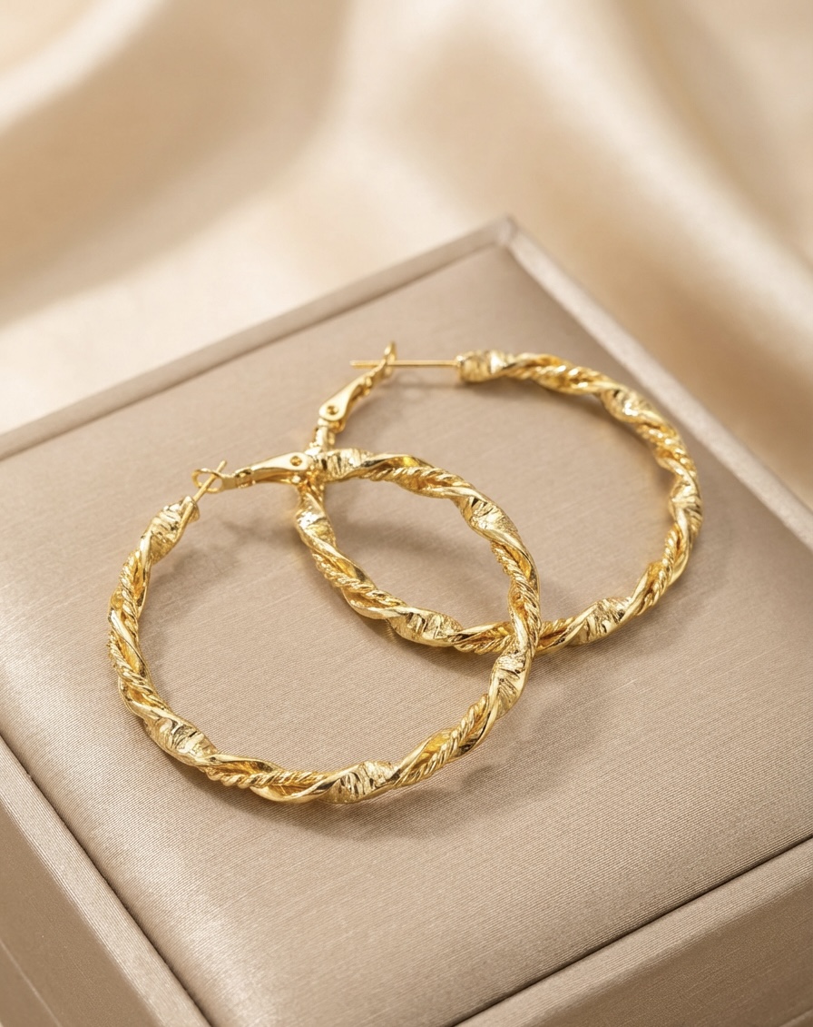 Gold Twisted Rope Hoop Earrings