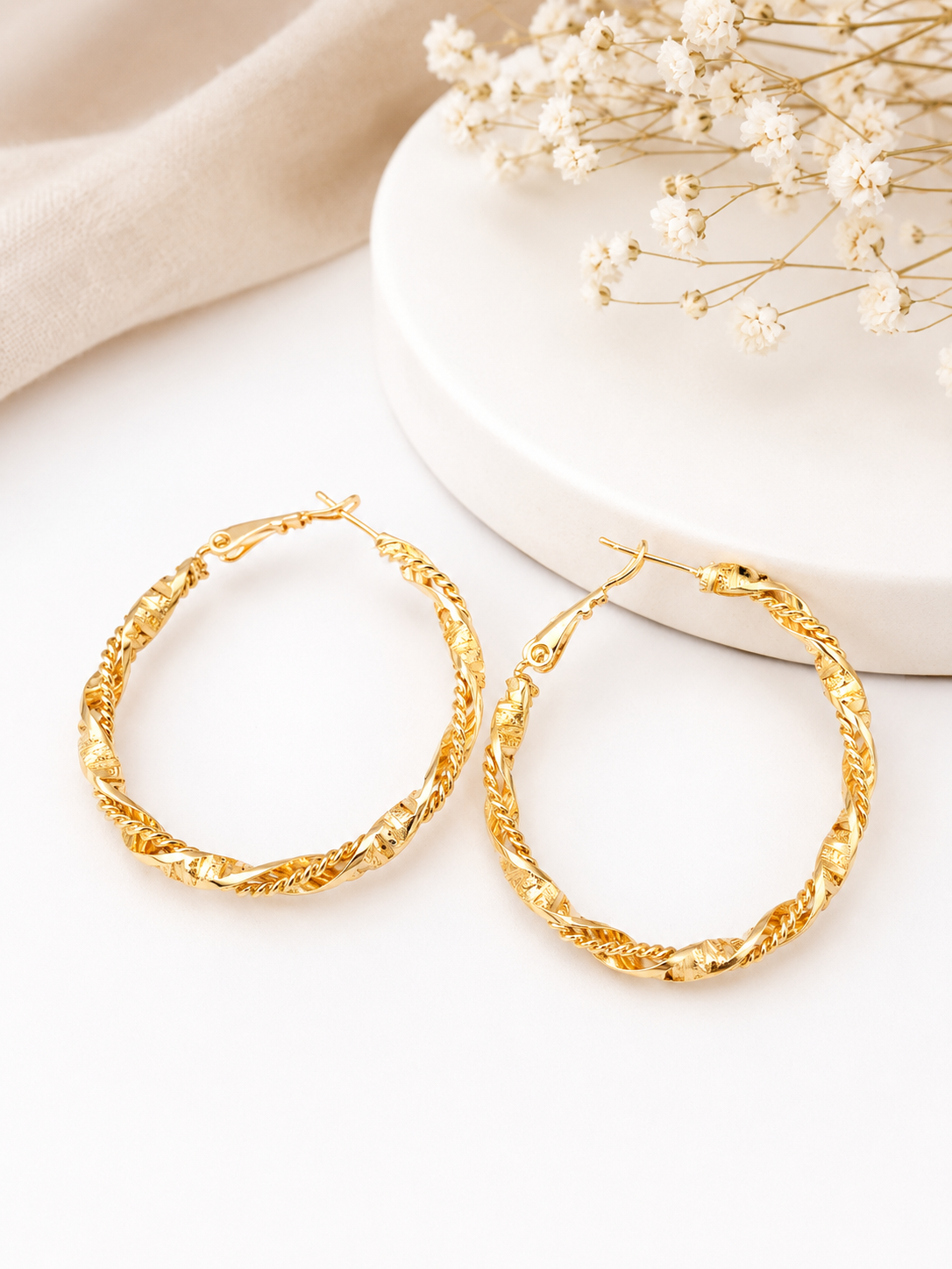 Gold Twisted Rope Hoop Earrings