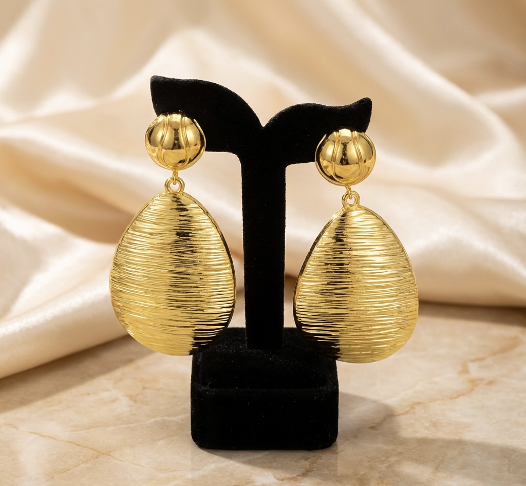 Bold Gold Textured Teardrop Drop Earrings