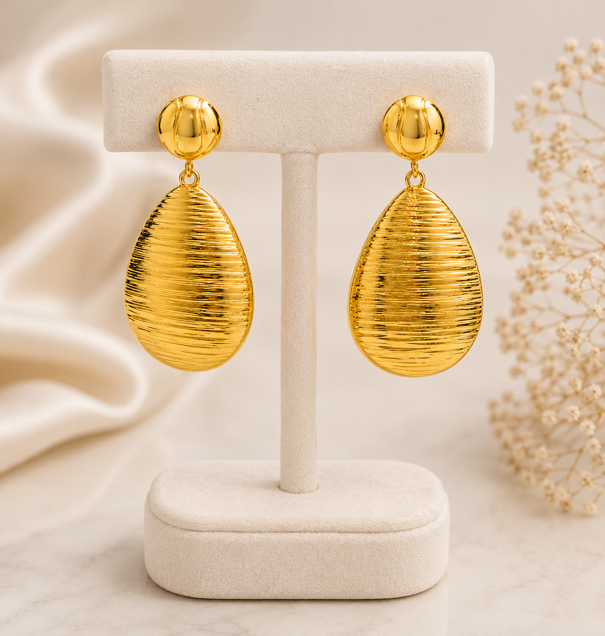 Bold Gold Textured Teardrop Drop Earrings