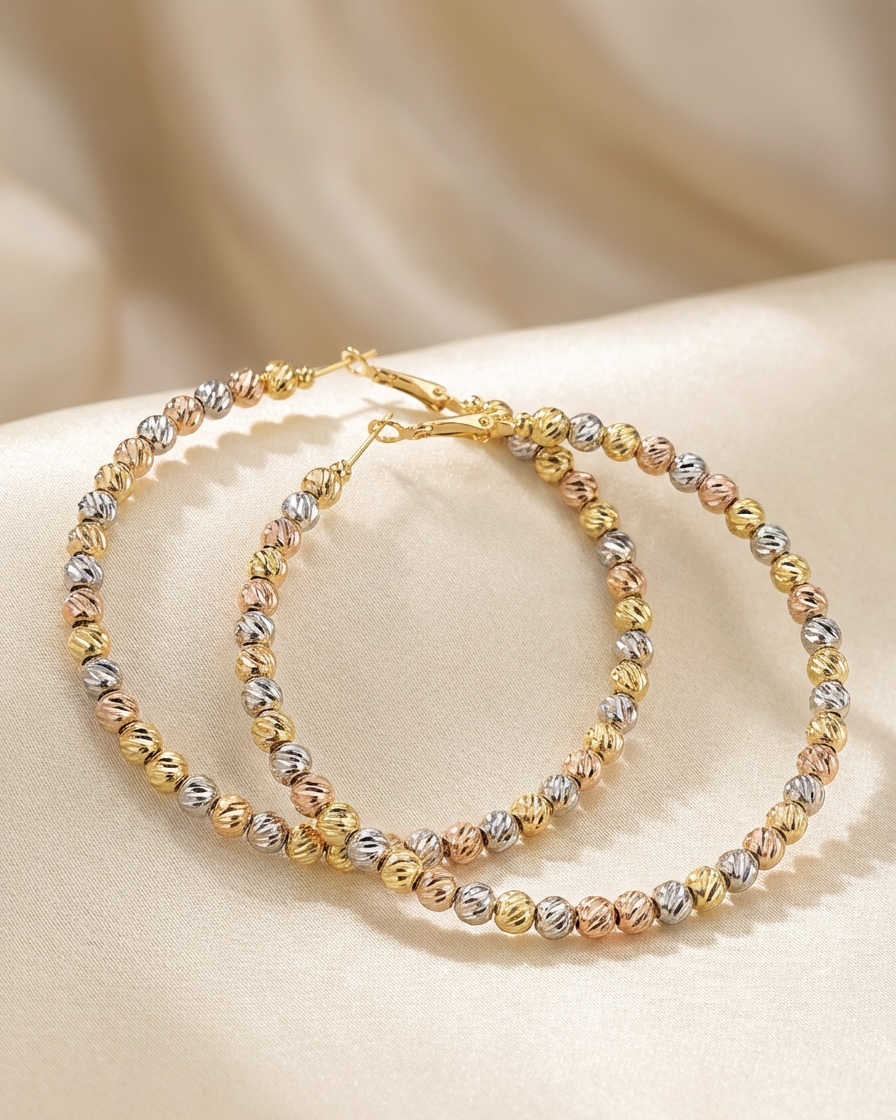 Three Tone Beaded Hoop Earrings