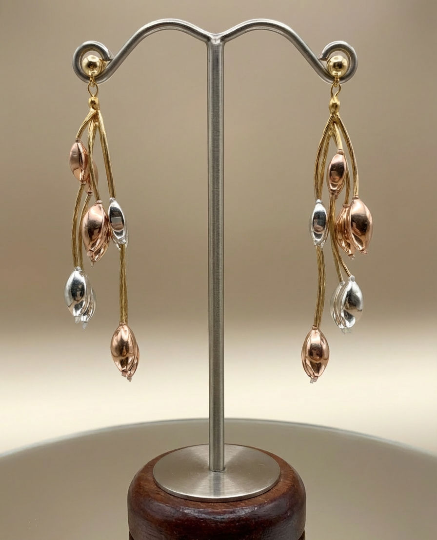 Three Tone Gold Drop Earrings