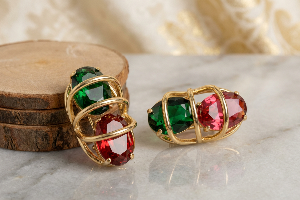 Gemstone Gold Statement Earrings