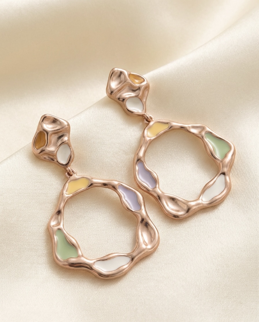 Rose Gold Abstract Enamel Drop Earrings