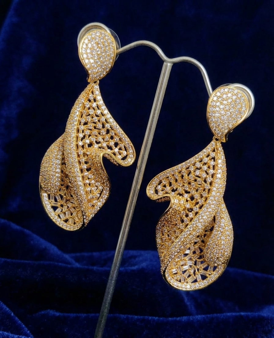 Gold Crystal Pavé Statement Drop Earrings