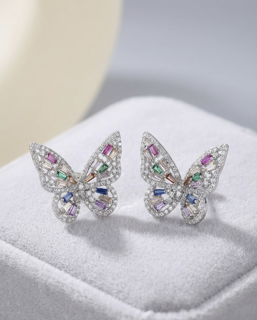 Multicolour Crystal Butterfly Stud Earrings