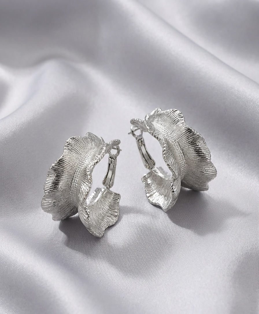 Silver Textured Hoop Earrings