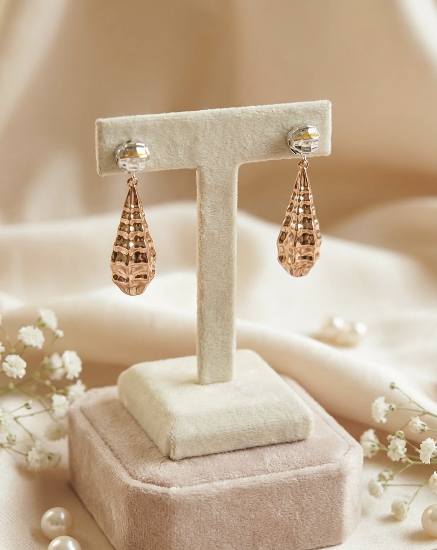 Rose Gold Textured Teardrop Earrings
