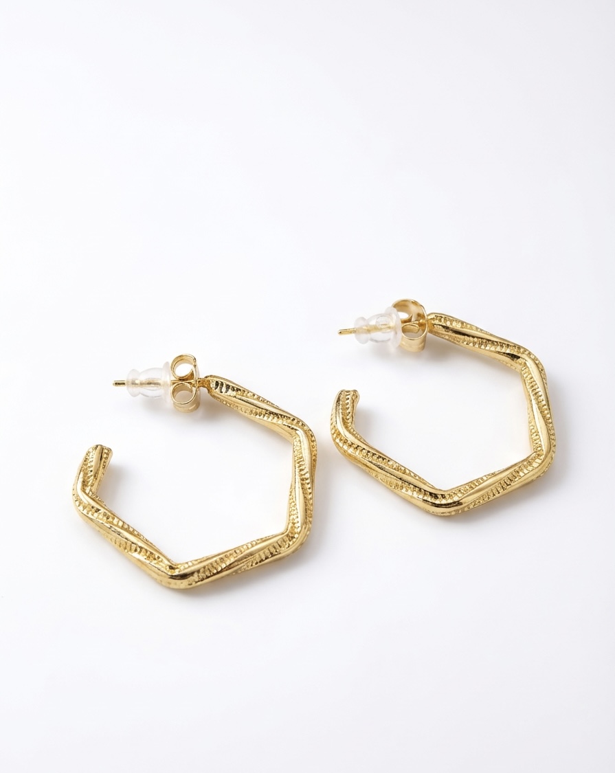 Gold Geometric Textured Hoop Earrings