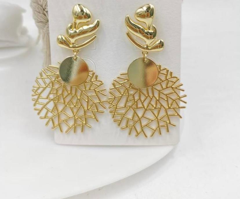 Gold Abstract Leaf Statement Drop Earrings