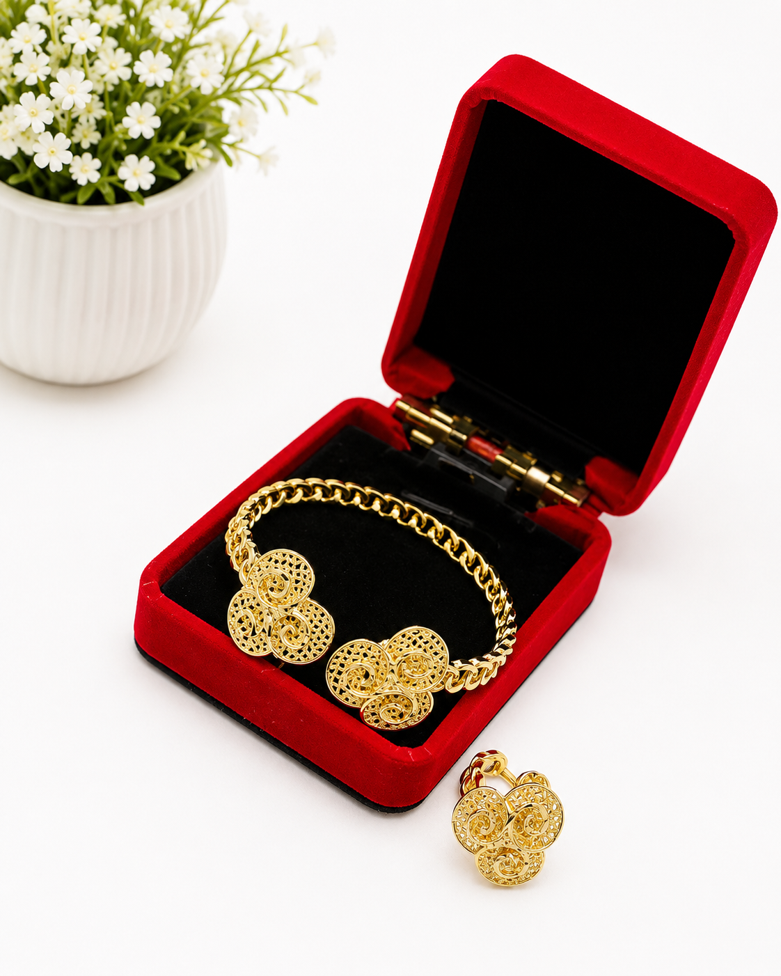Gold Filigree Statement Bracelet & Ring Set