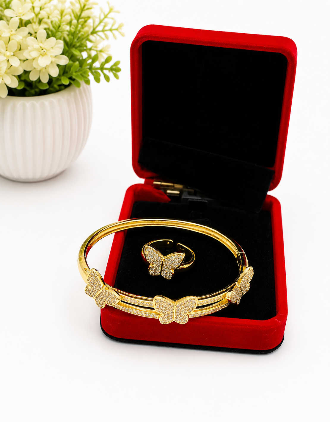 Butterfly Gold Bracelet & Ring Set