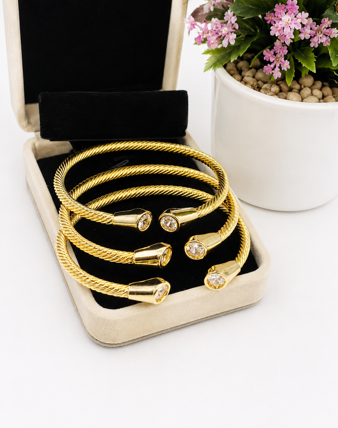 3Pc Gold Rope Twist Bracelet