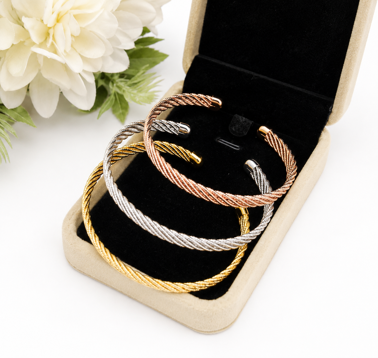 Three-Tone Twisted Rope Bracelet Set