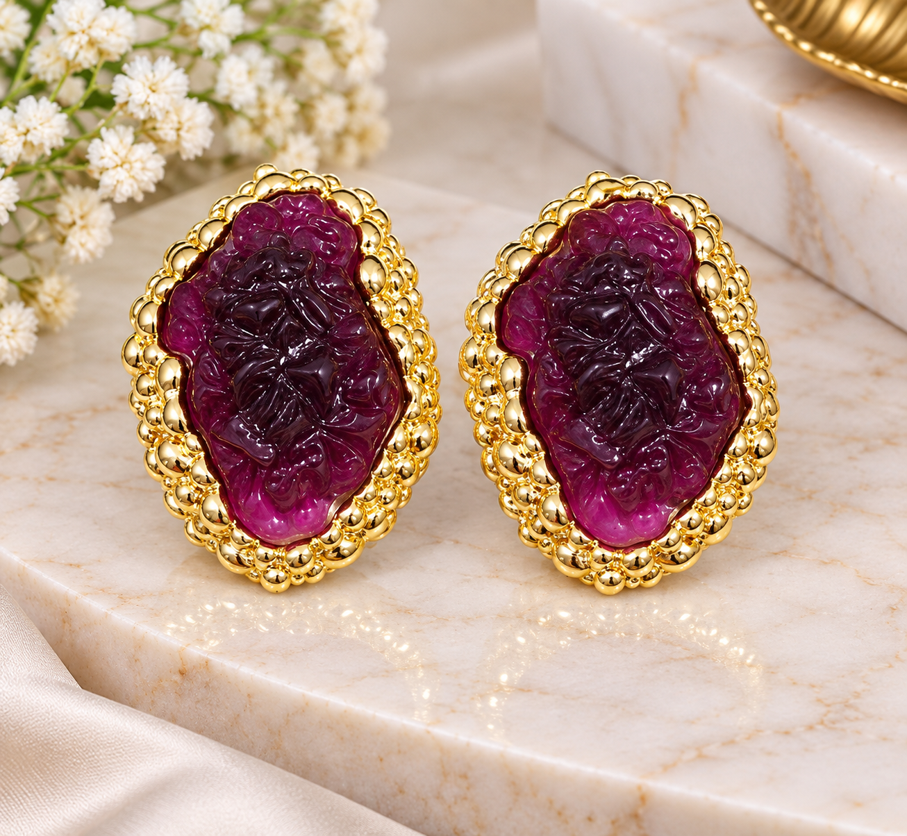 Purple Floral Statement Earrings