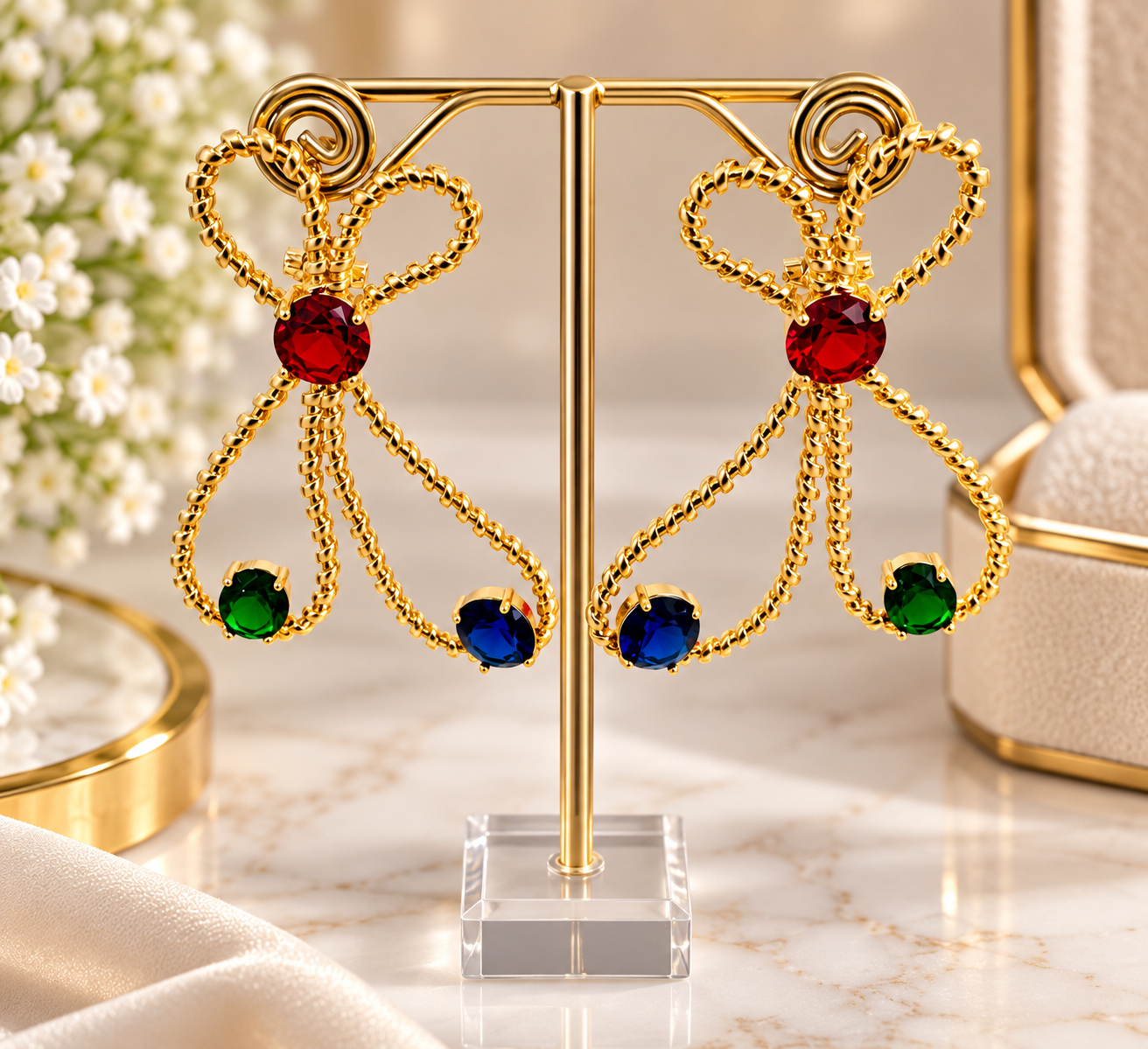 Multicolour Gemstone Butterfly Drop Earrings – Gold Tone