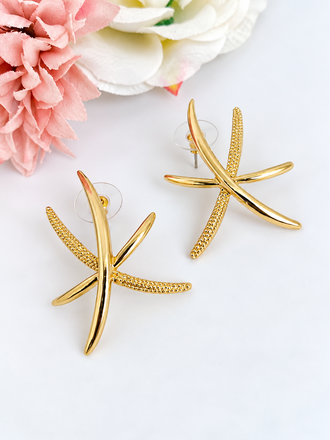 Gold Starfish-Inspired Statement Earrings