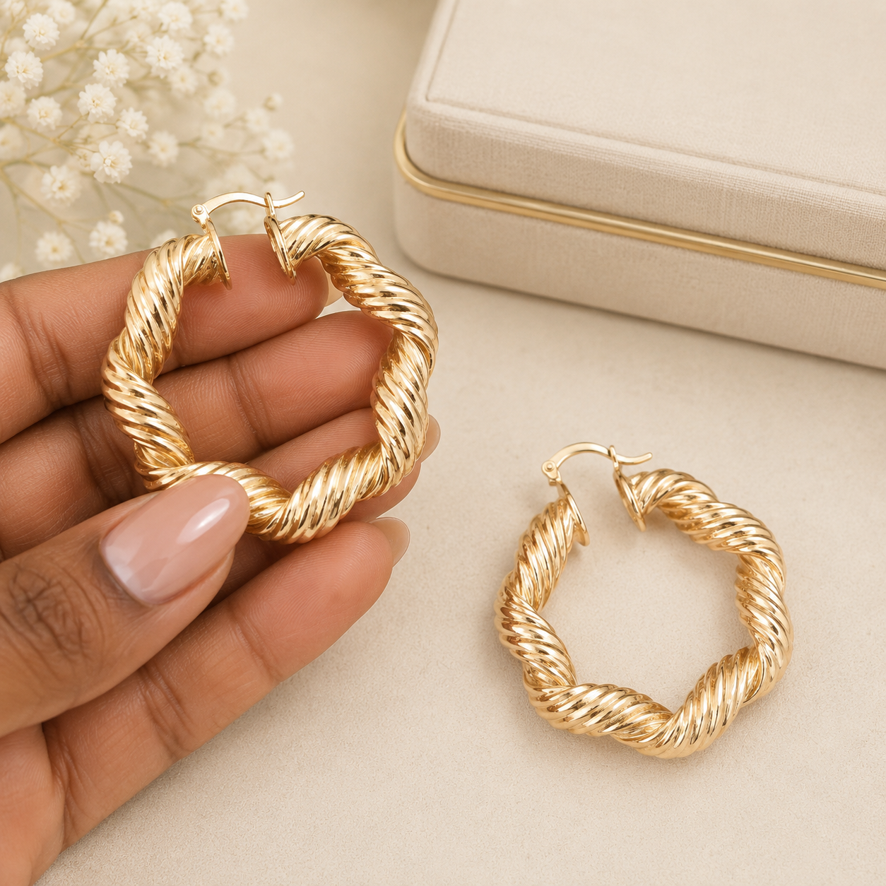 Gold Twisted Hoop Earrings