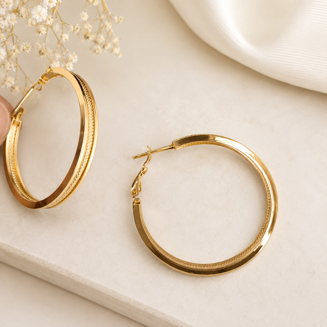 Elegant Gold Textured Hoop Earrings