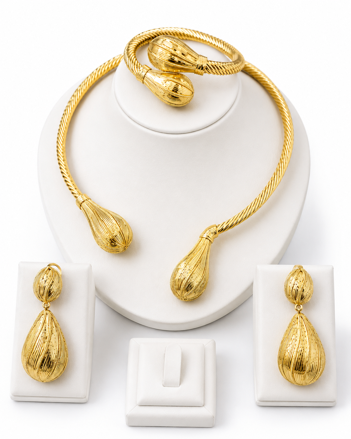 Elegant Gold Teardrop Necklace, Earrings & Bracelet Jewellery Set