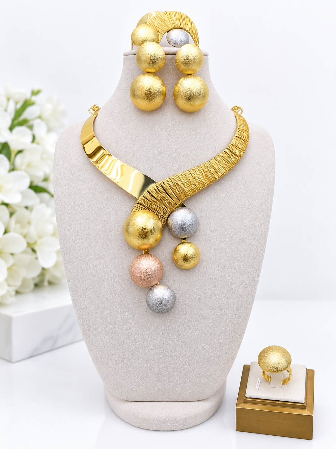 Elegant Gold & Multicolour Statement Jewellery Set