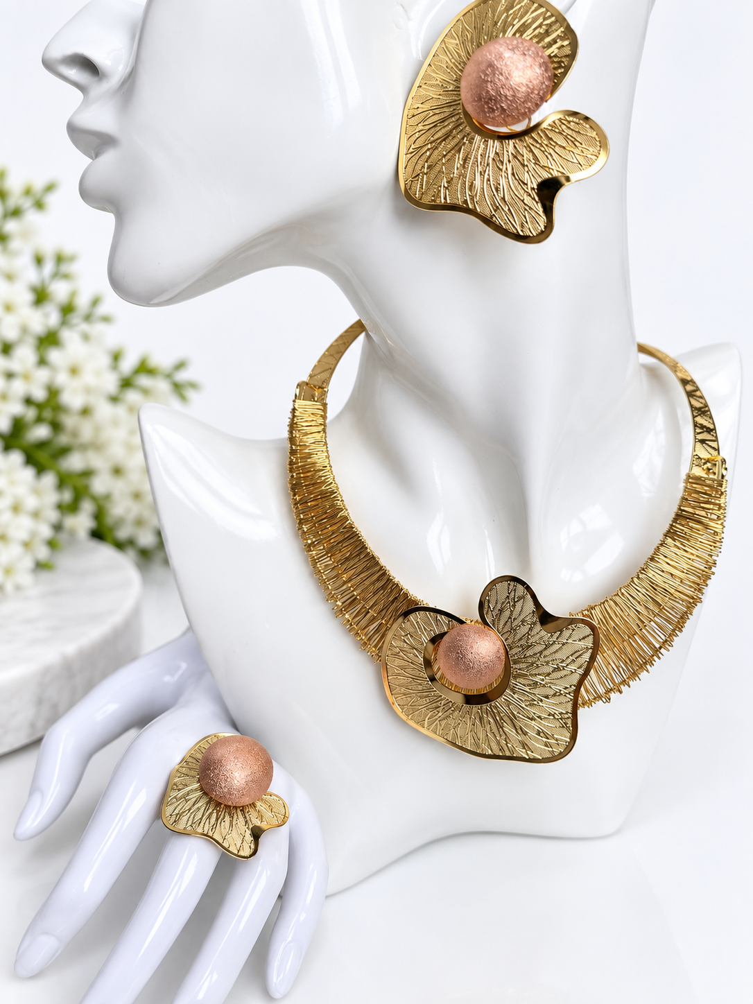 Elegant Gold & Rose Gold Statement Jewellery Set