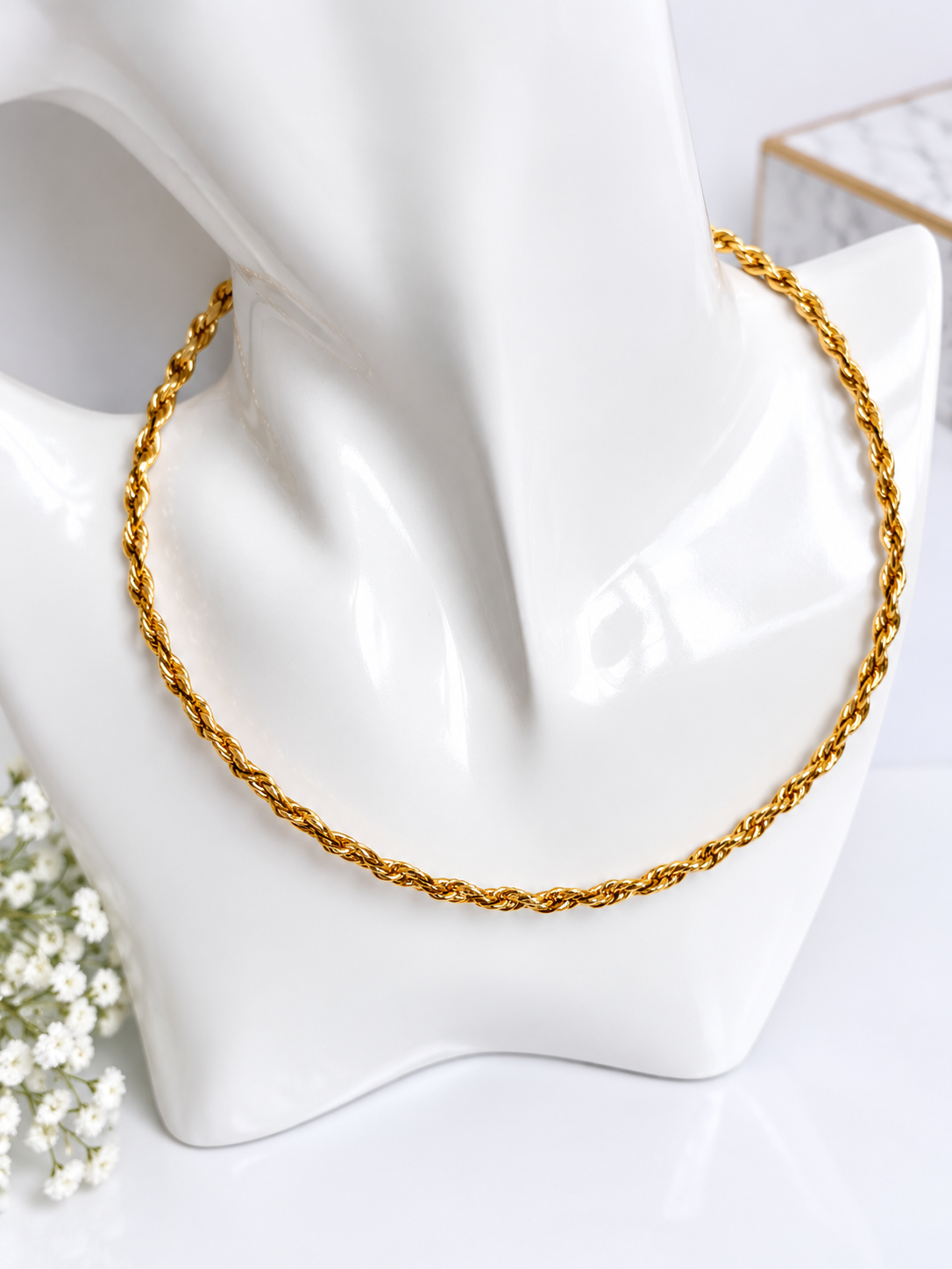 Gold-Tone Rope Cord Chain Necklace