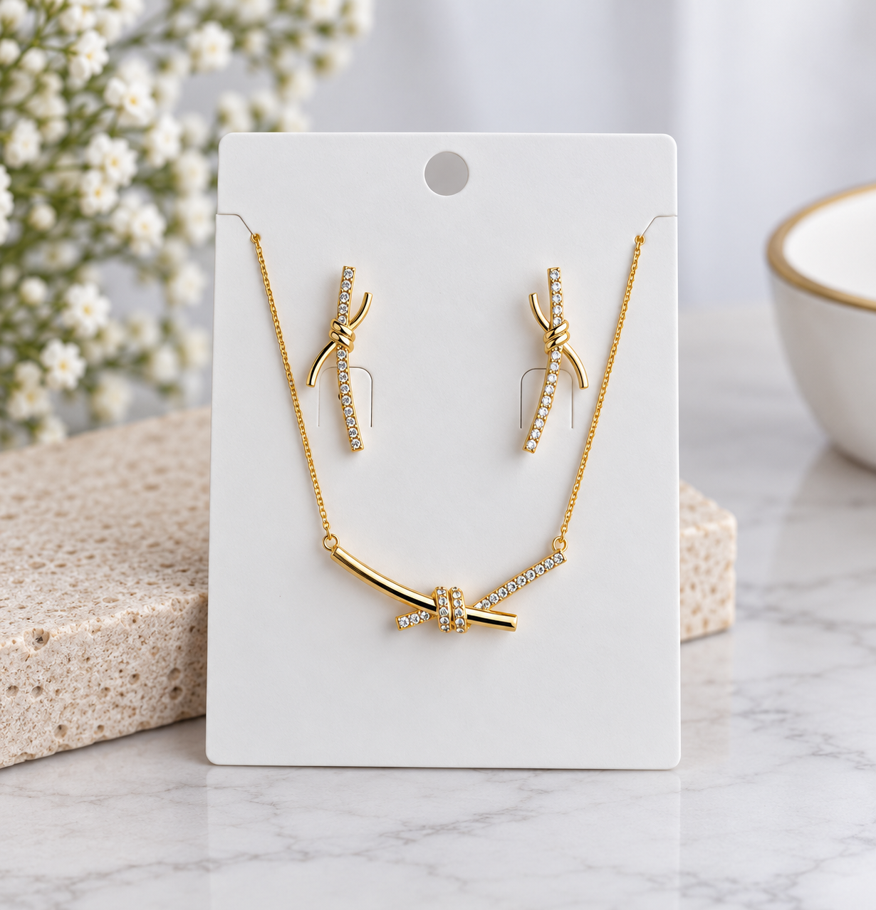 Gold Knot Jewellery Set –Necklace & Matching Earrings