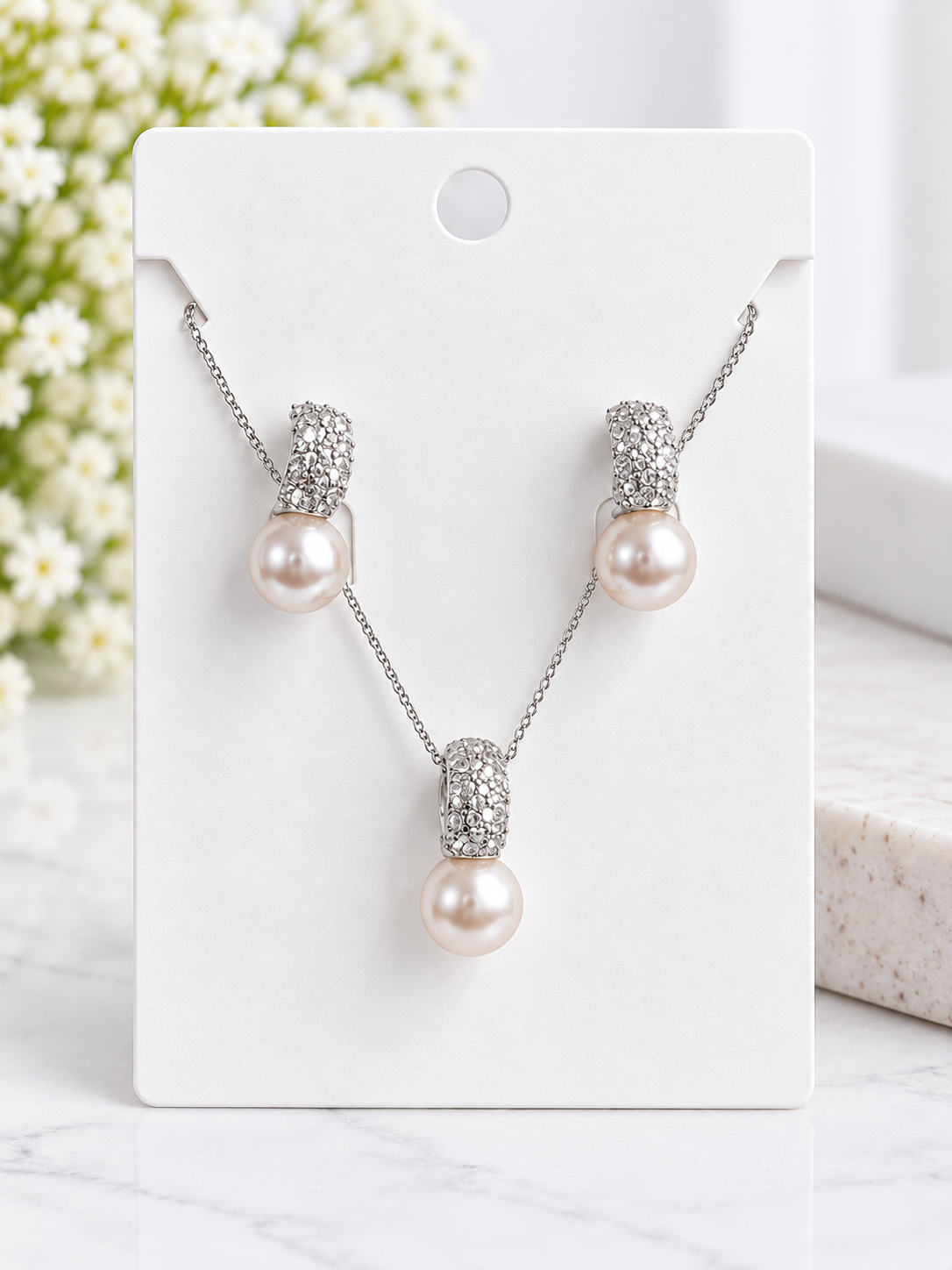 Pearl Necklace & Earrings Set
