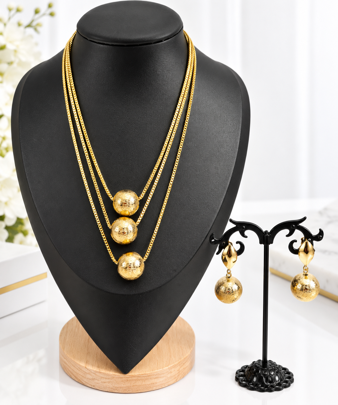 Gold Layered Necklace & Earrings Set