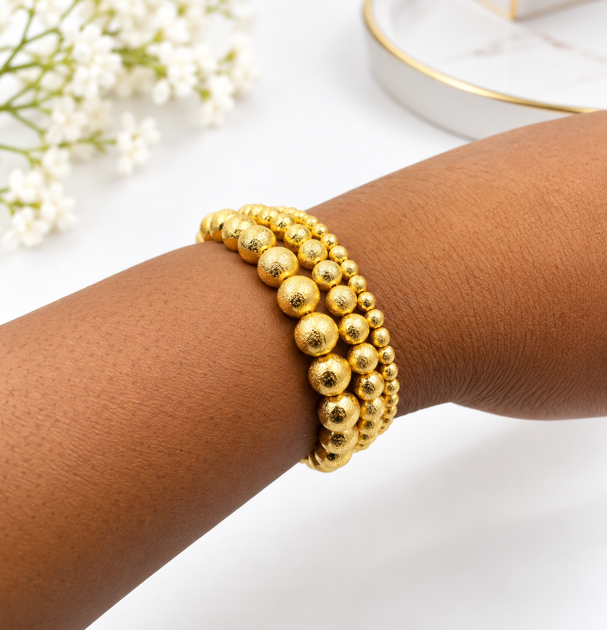 Gold Beaded Bracelet - 3 Size in 1