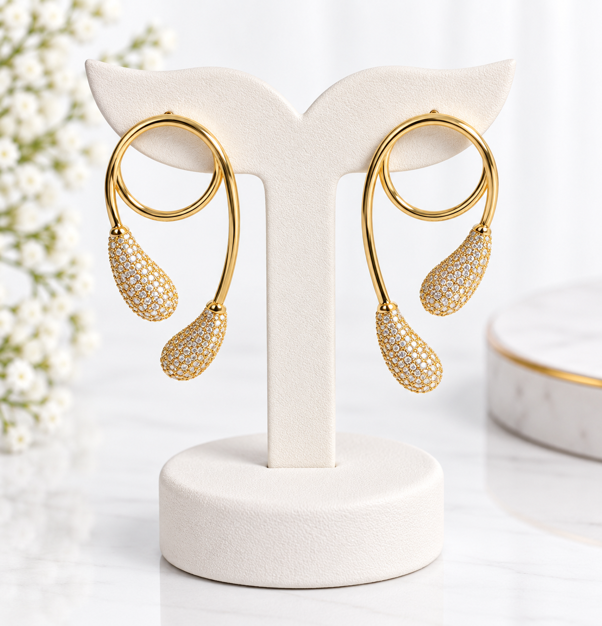Gold Zirconia Teardrop Drop Earrings