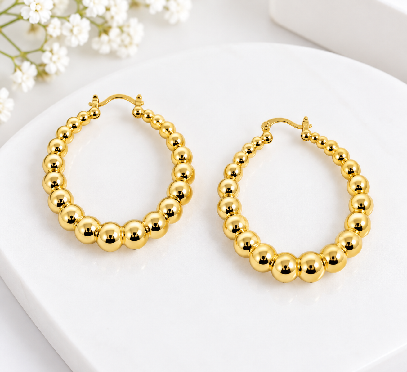 Gold Beaded Hoop Earring