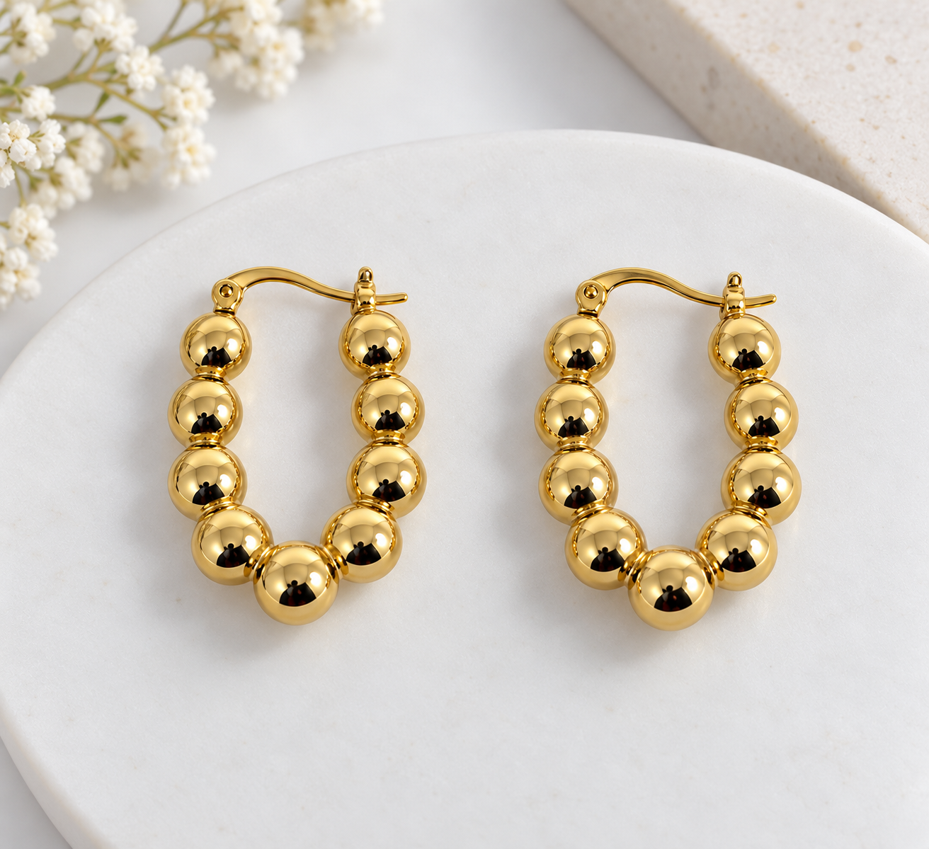 Gold Ball Bead Hoop Earrings